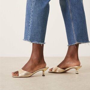 ASOS Gold Kitten Heel Squared Toe Mule